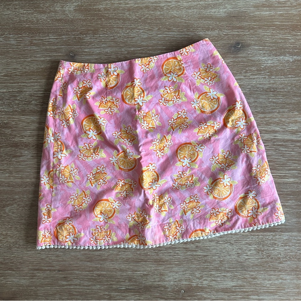 Vintage 90s Lilly Pulitzer Pink Orange Slice Alligator Mini Skirt